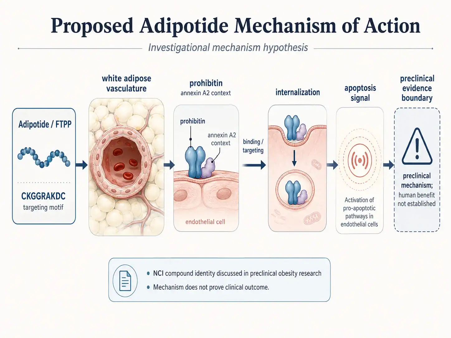 Proposed adipotide targeting of blood vessels that support fat tissue